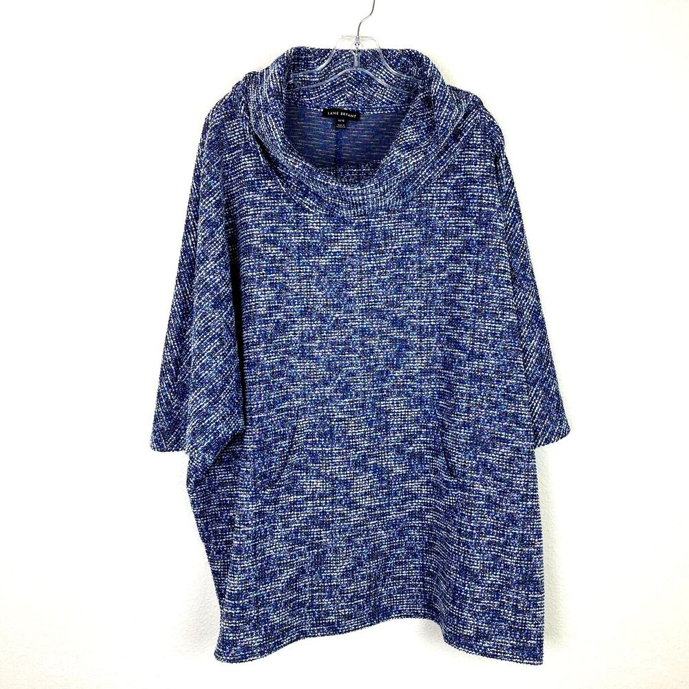 Lane Bryant Womens Blue Tweed Sweater Size 14-16 Textured Cowl Neck Pouch Pocket